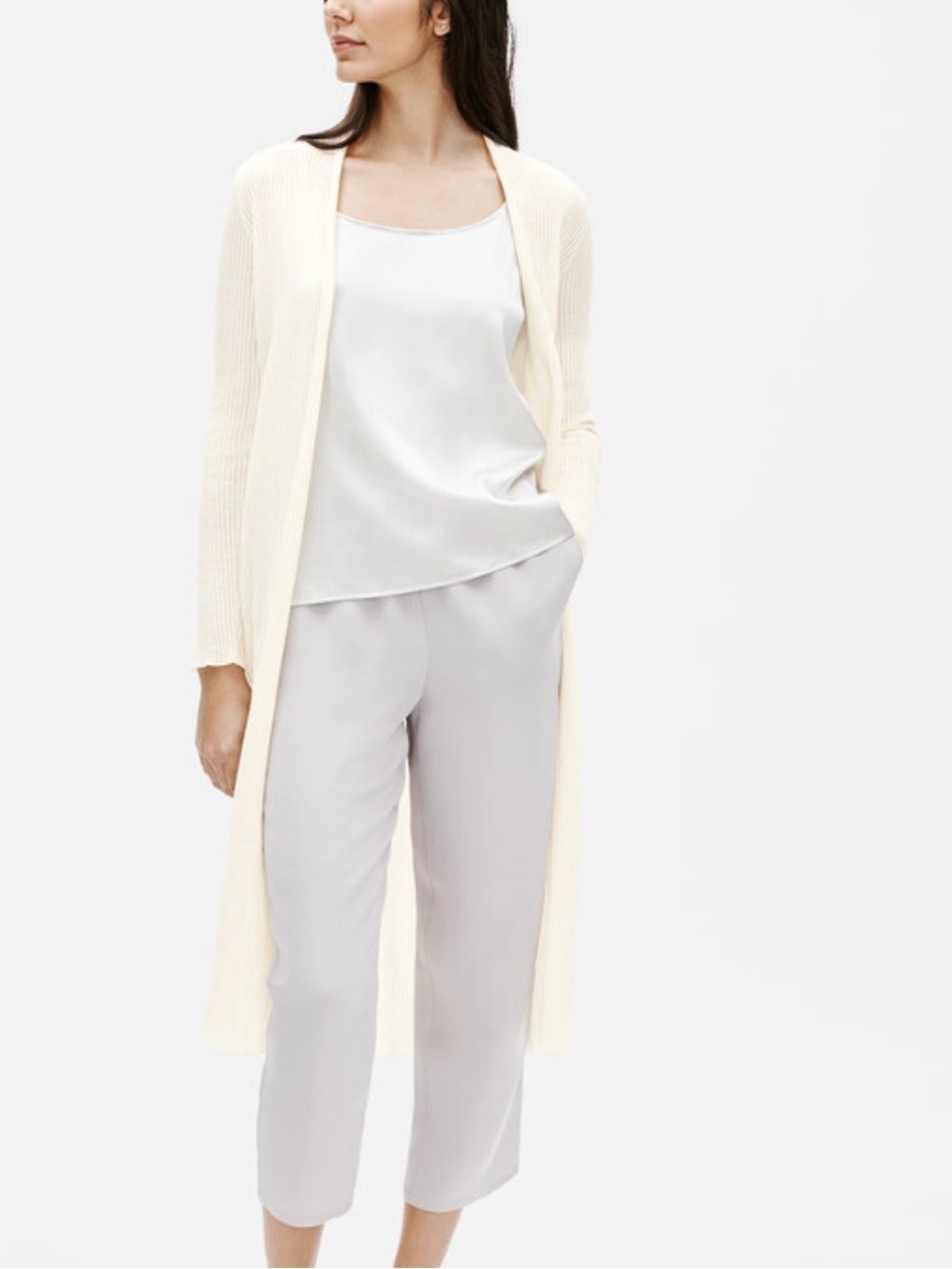 EILEEN FISHER long open front cardigan duster silk blend ivory size medium